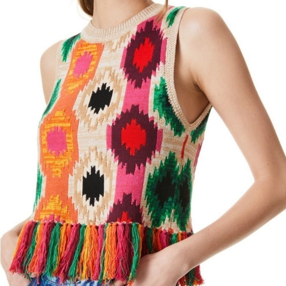 Alice + Olivia Reva Fringe Crochet Peplum Top - Picture 2 of 9